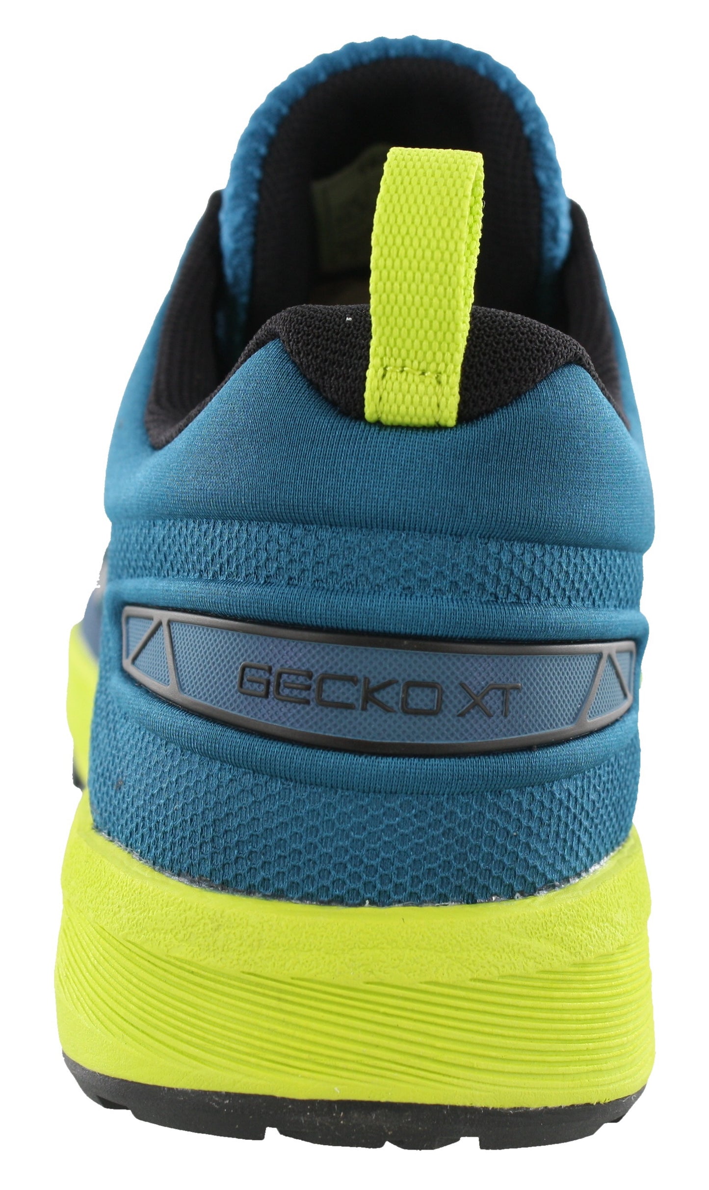 
                  
                    Back of  of lagoon and black ASICS Shoes running Gecko XT - Men
                  
                
