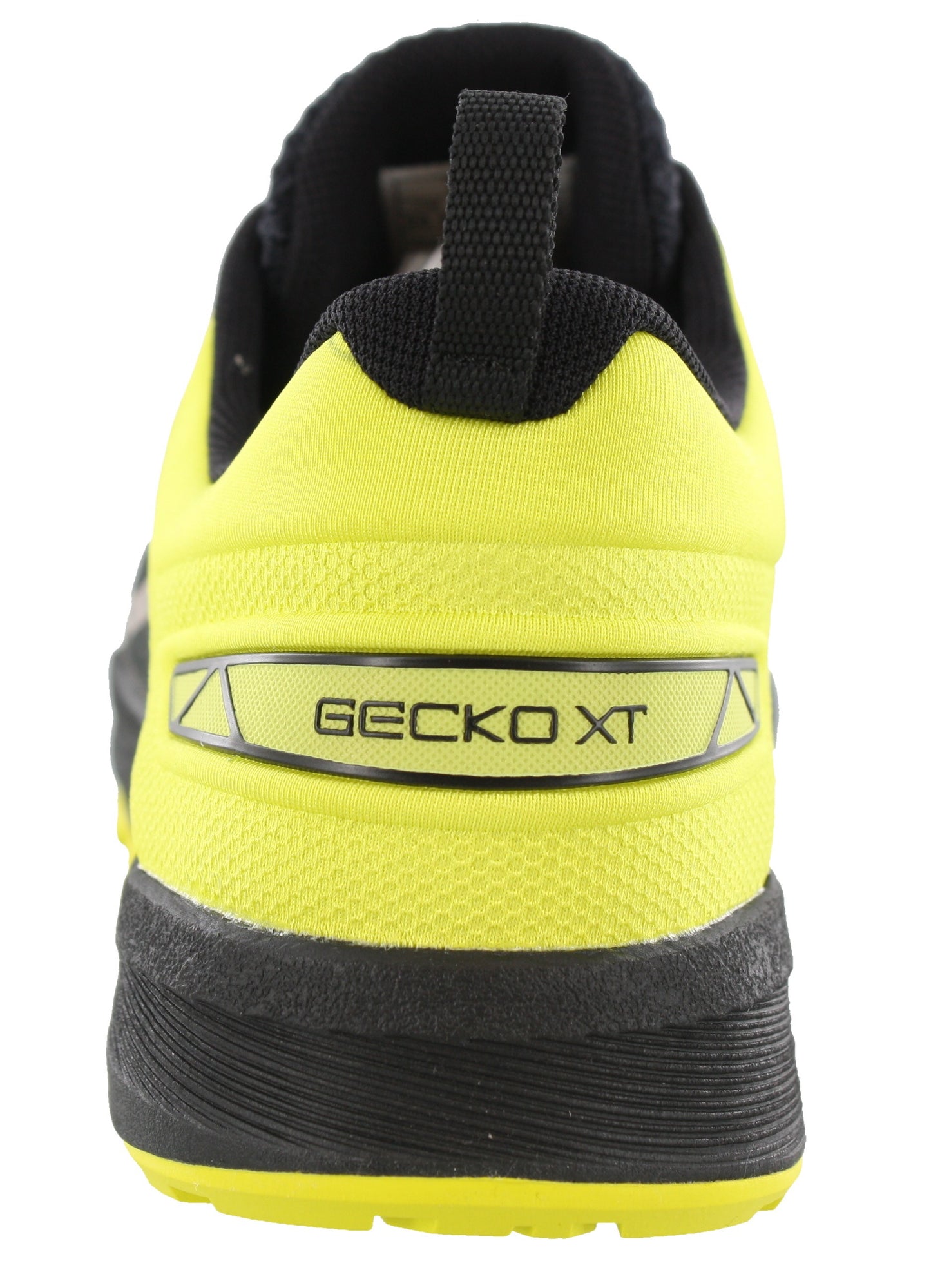 
                  
                    Back heel of  of black, carbon, sulphur spring ASICS Shoes running Gecko XT - Men
                  
                