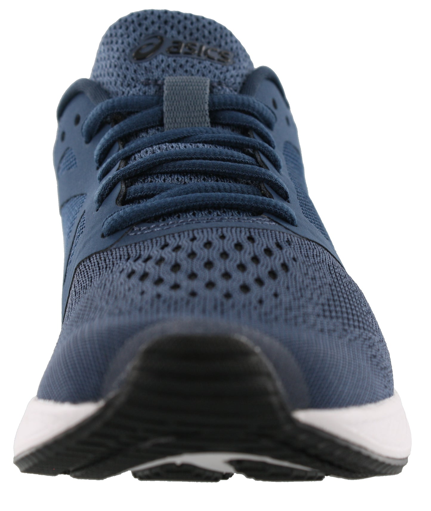 Front of Dark Blue/Black/White ASICS Men Walking Cushioned Running Shoes Roadhawk FF