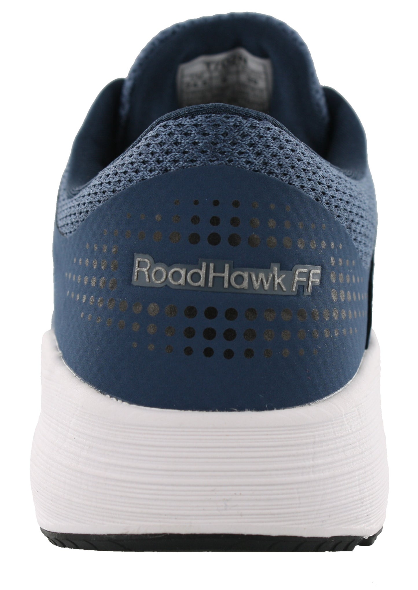 Back of Dark Blue/Black/White ASICS Men Walking Cushioned Running Shoes Roadhawk FF