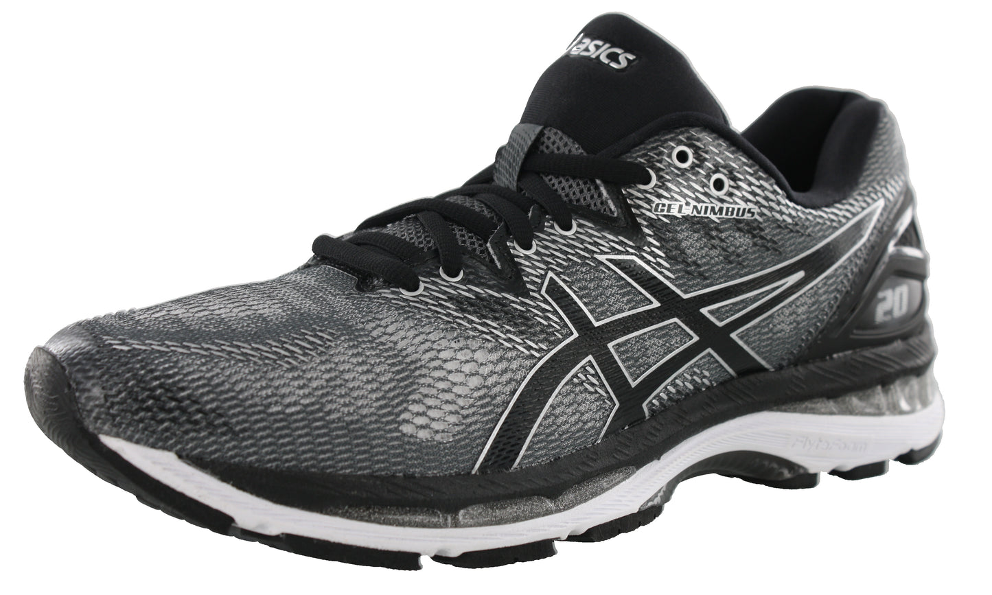 
                  
                    Angled of Carbon/Black/Silver8 ASICS Men Walking Trail Cushioned Running Shoes Gel Nimbus 20
                  
                