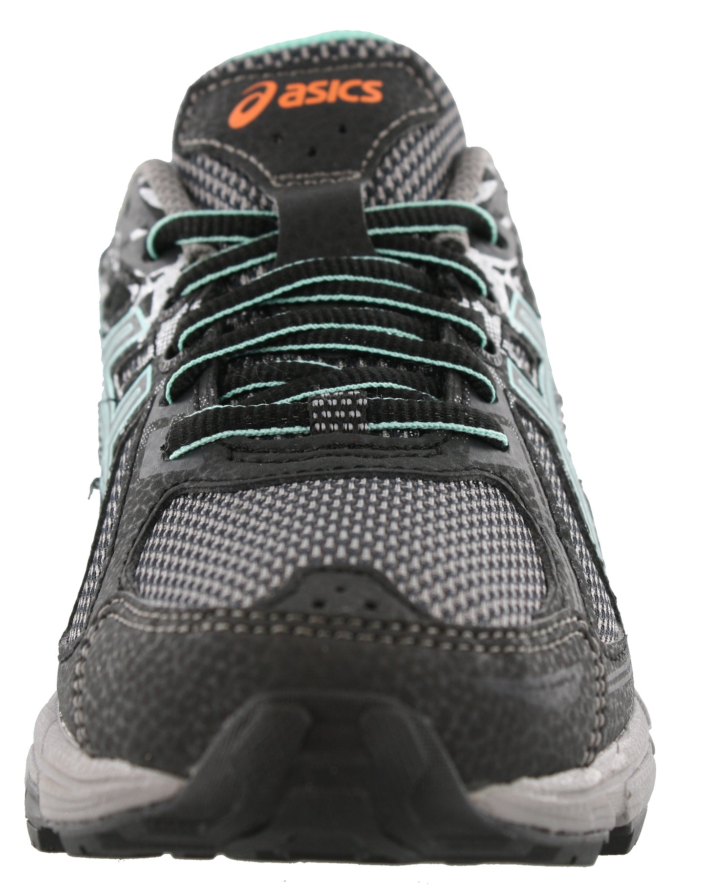 
                  
                    Front of Black/IceGreen/Orange ASICS Women Walking Trail Cushioned Running Shoes Gel Venture 6
                  
                