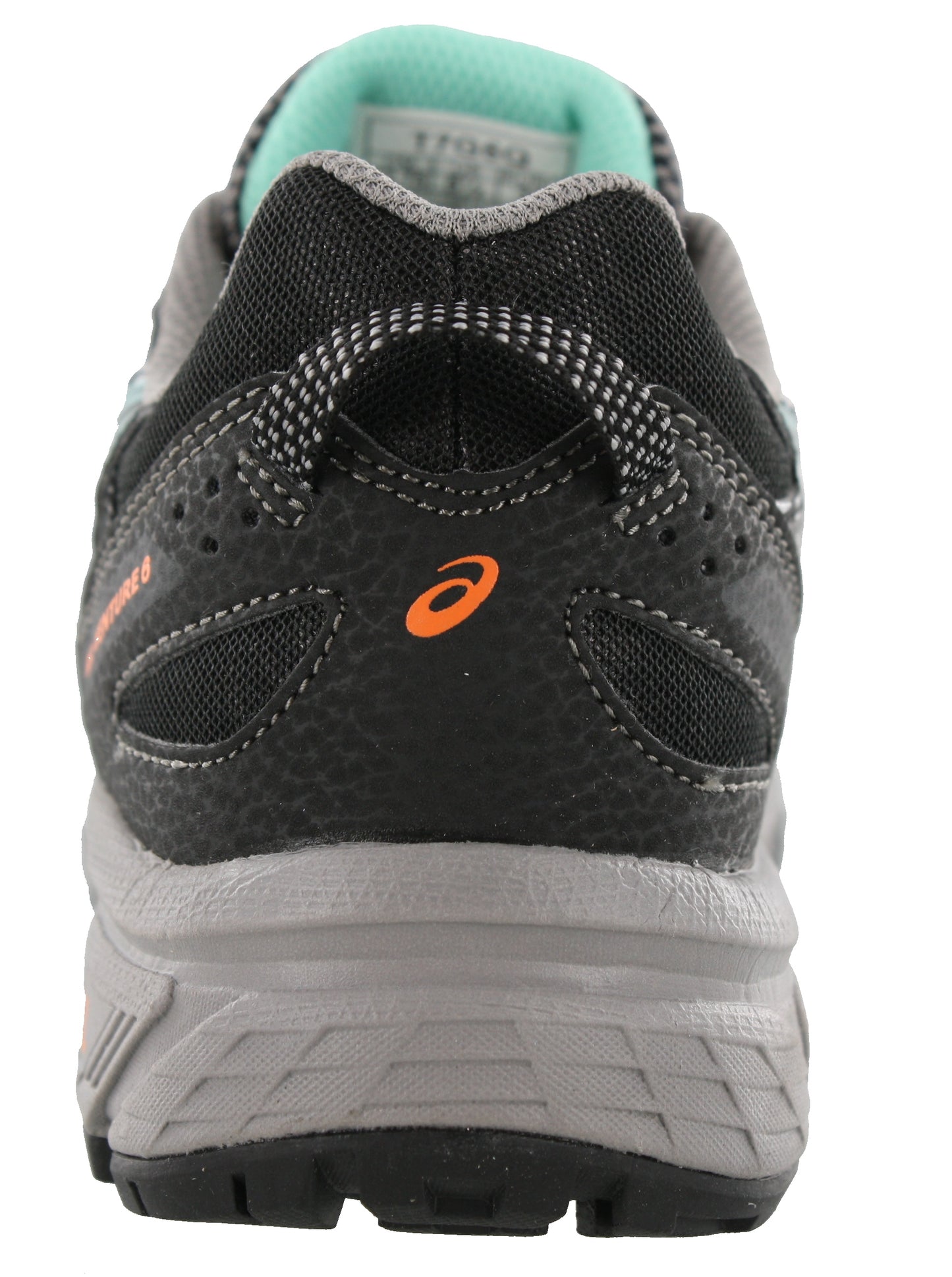 
                  
                    Back of Black/IceGreen/Orange ASICS Women Walking Trail Cushioned Running Shoes Gel Venture 6
                  
                