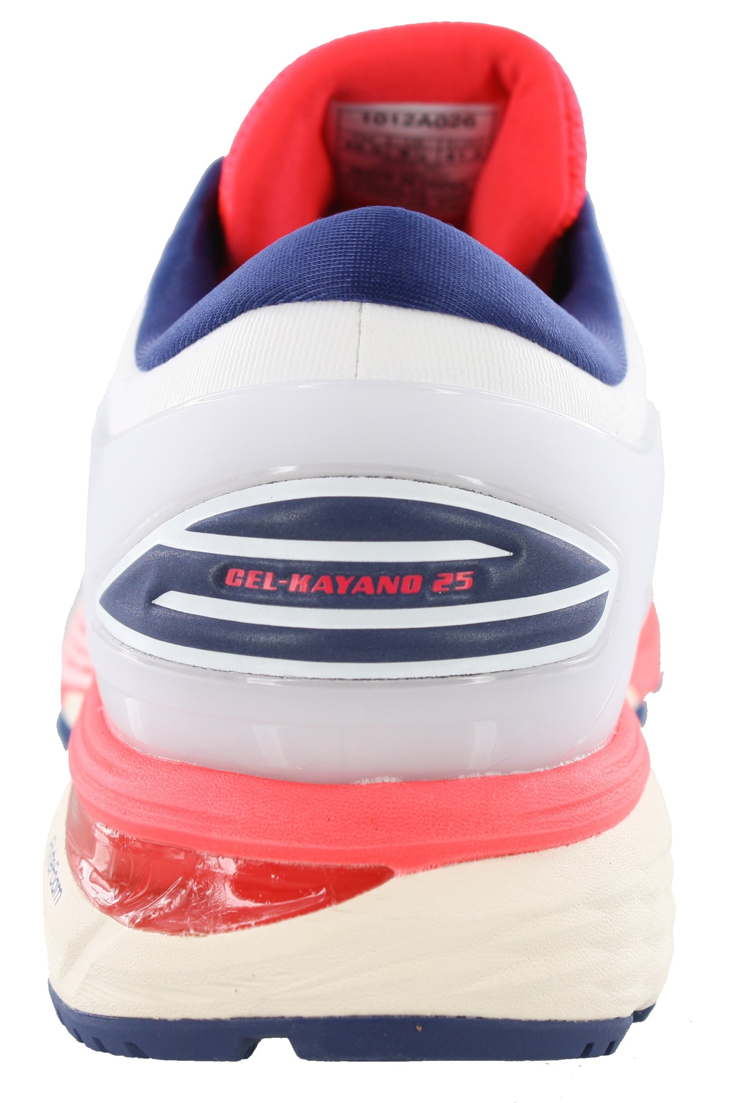 Back of White / White 25 ASICS Women Walking Stability Support Running Shoes Kayano 25