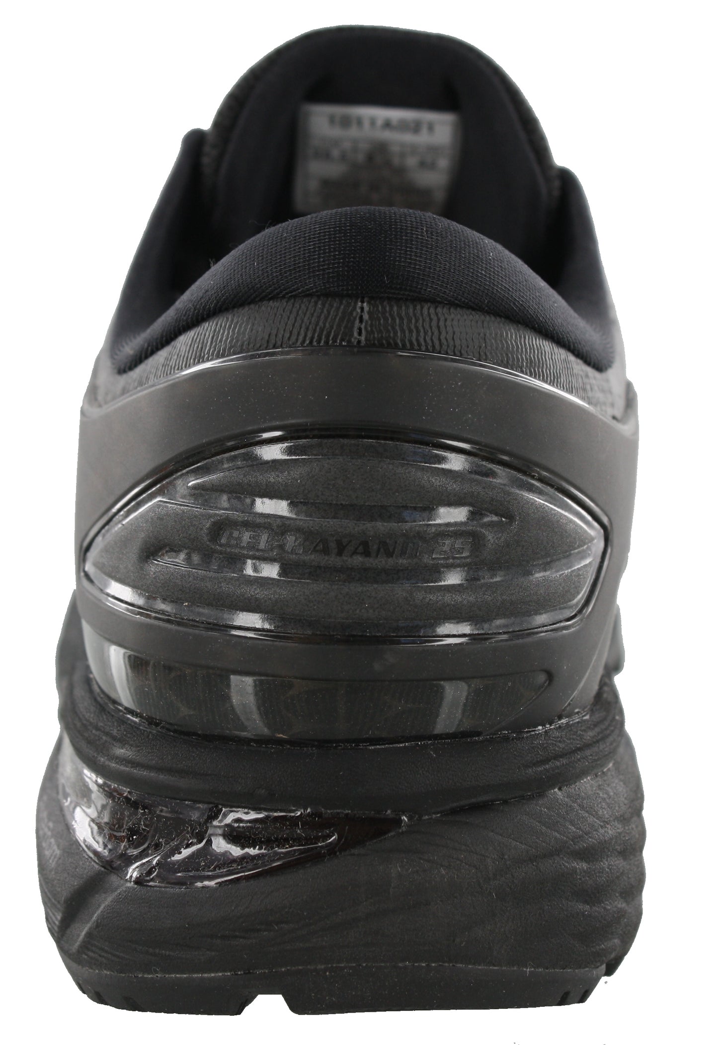 Back of Black/BlackNYC ASICS Men's Kayano 25 NYC Marathon Wide Toe Box Running Shoes