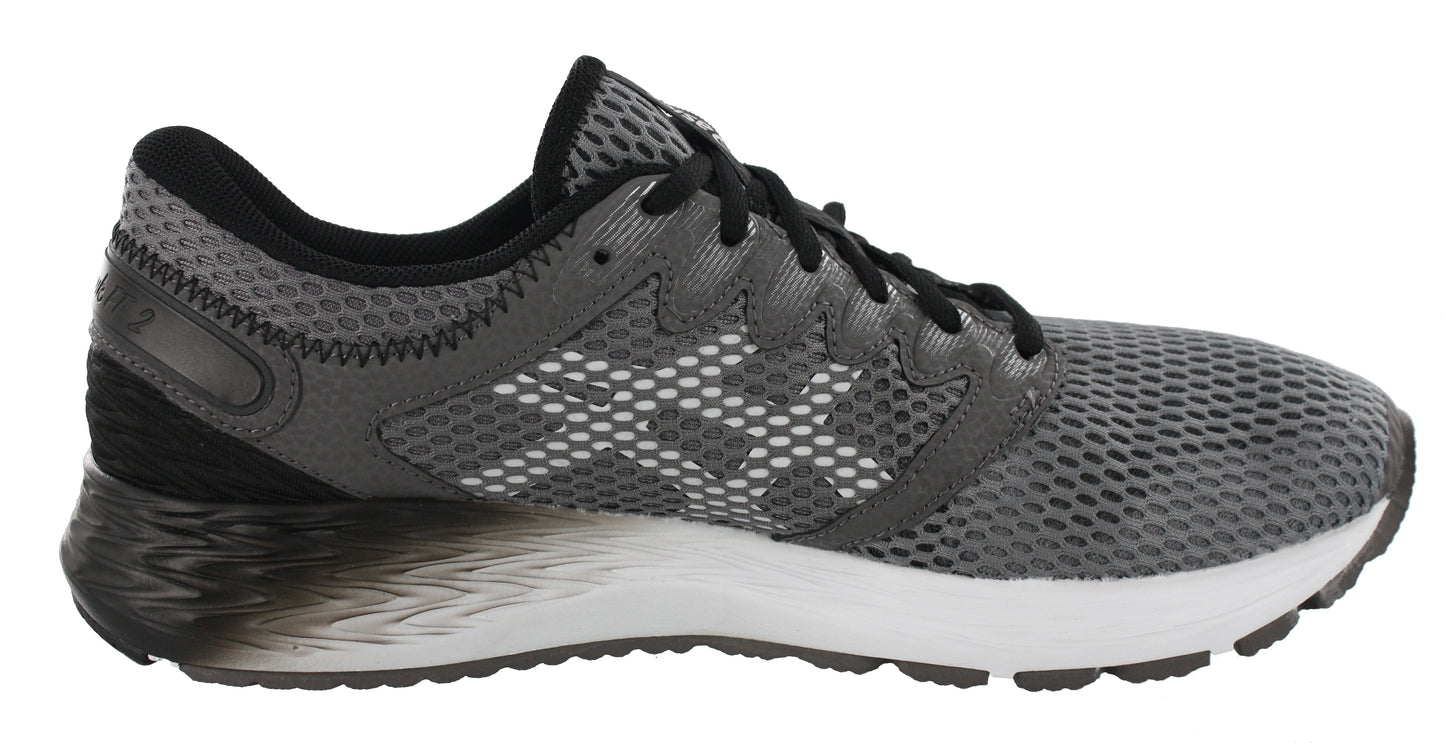 
                  
                    Medial of Carbon Grey with White and Black accents ASICS Men Walking Cushioned Running Shoes Roadhawk FF 2
                  
                
