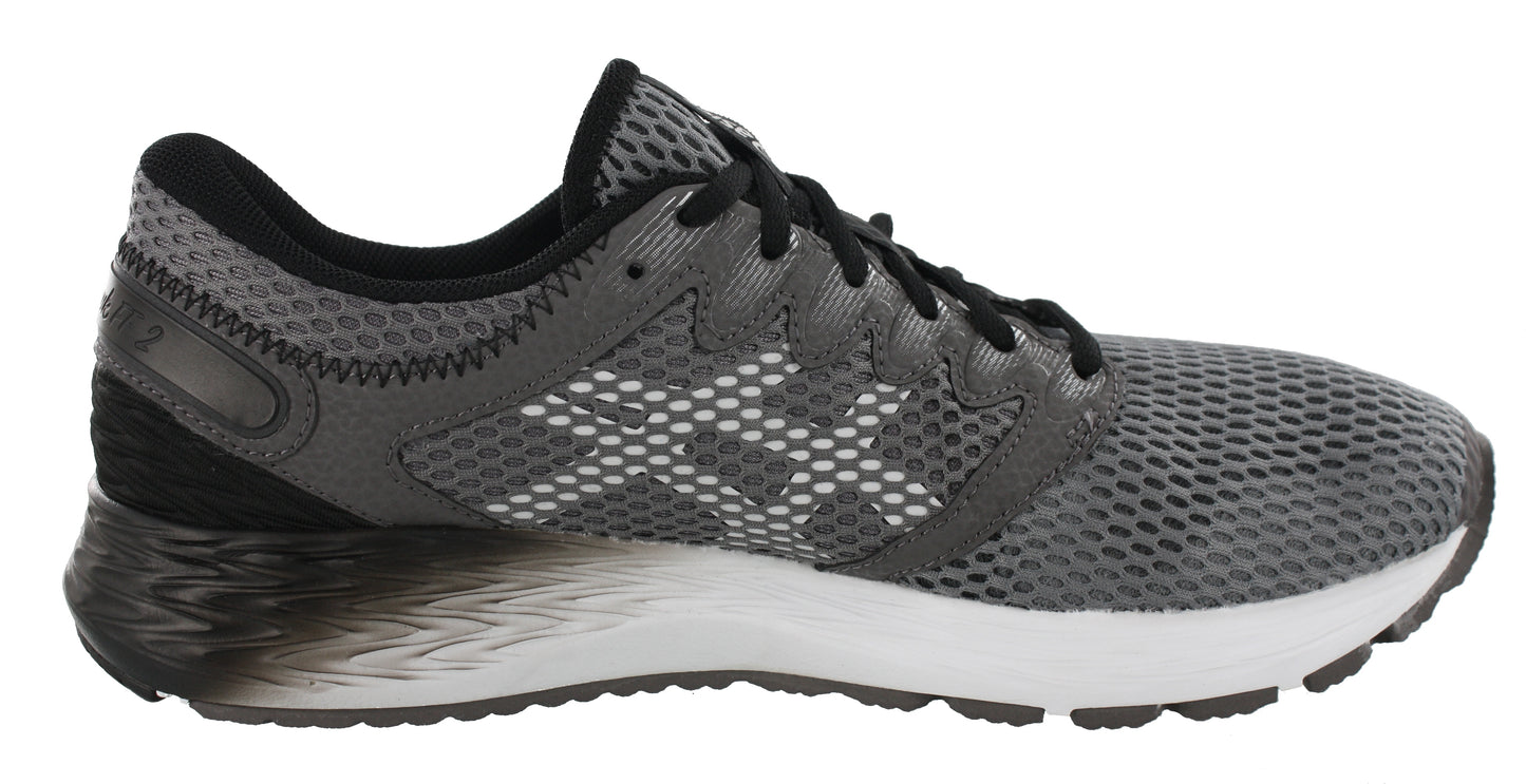 Medial of Carbon Grey with White and Black accents ASICS Men Walking Cushioned Running Shoes Roadhawk FF 2