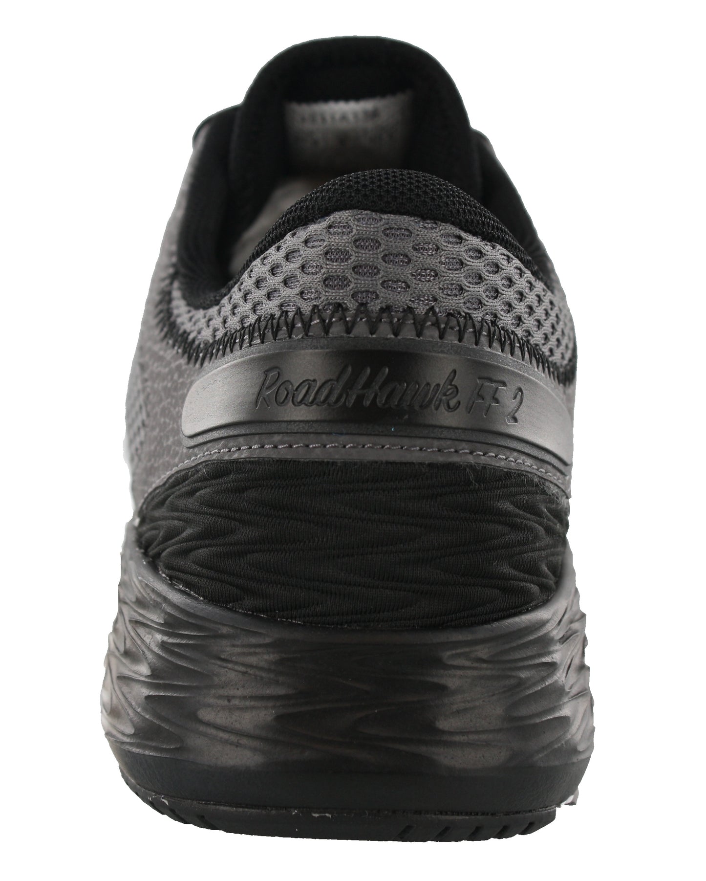 
                  
                    Back of Carbon Grey with White and Black accents ASICS Men Walking Cushioned Running Shoes Roadhawk FF 2
                  
                