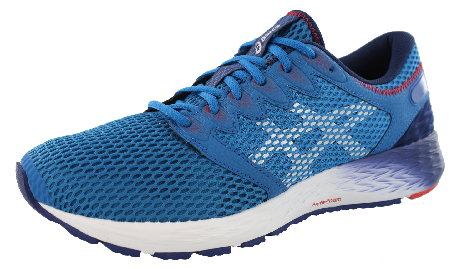 Angled of Race Blue/White136 ASICS Men Walking Cushioned Running Shoes Roadhawk FF 2