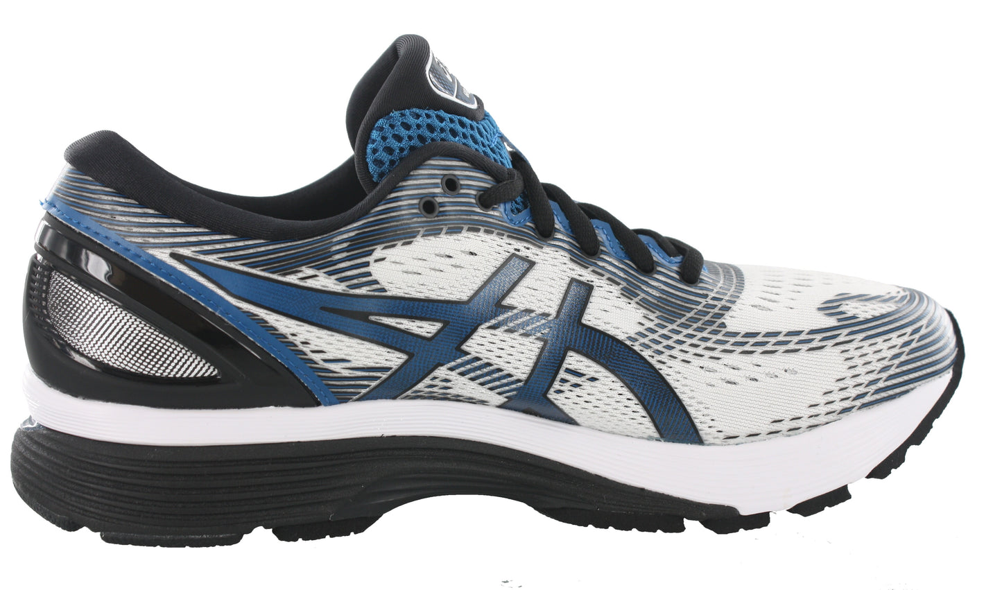 Medial of White with Deep Sapphire accents ASICS Men Walking Trail Cushioned Running Shoes Gel Nimbus 21