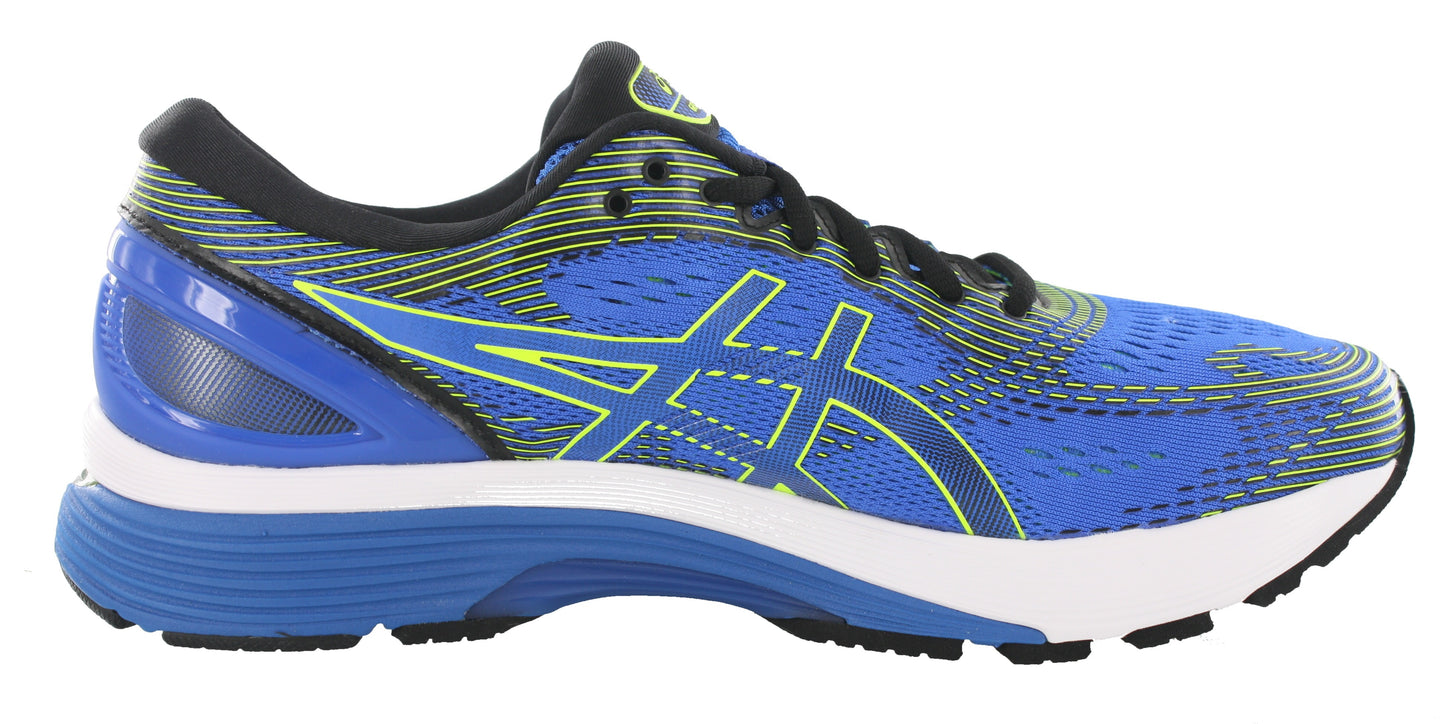 Medial of Illusion Blue with Yellow & Black accents ASICS Men Walking Trail Cushioned Running Shoes Gel Nimbus 21