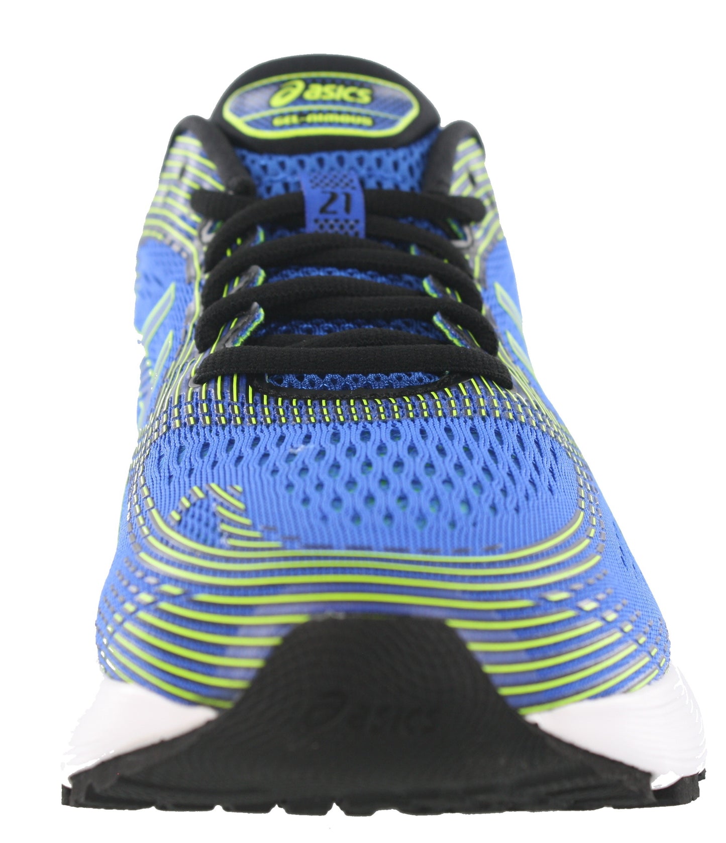 
                  
                    Front of Illusion Blue with Yellow & Black accents ASICS Men Walking Trail Cushioned Running Shoes Gel Nimbus 21
                  
                