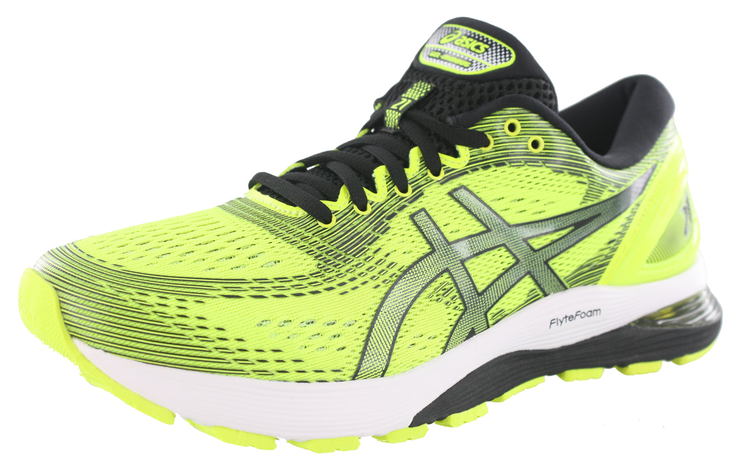 Angled of Safety Yellow/Black ASICS Men Walking Trail Cushioned Running Shoes Gel Nimbus 21