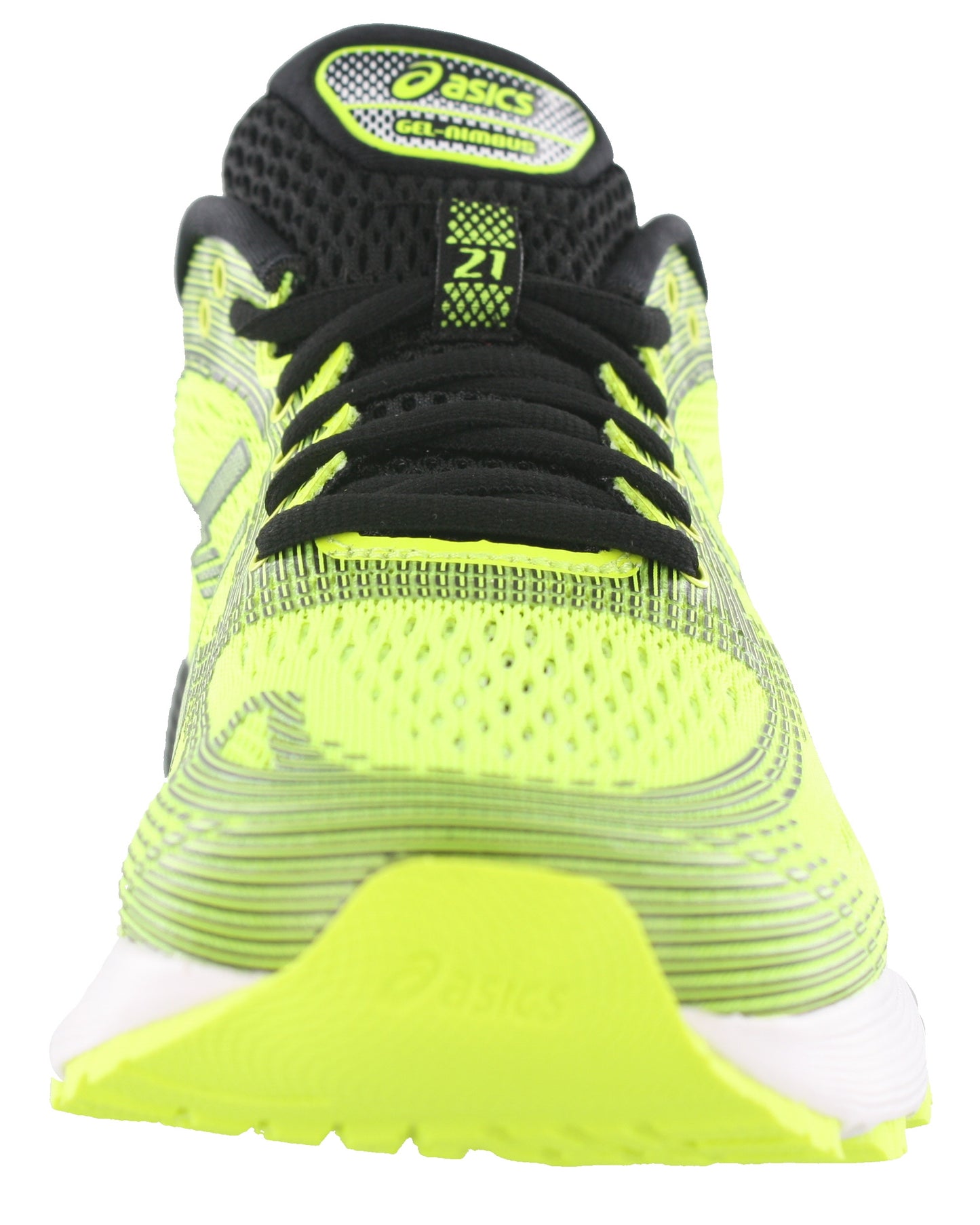 Front of Safety Yellow/Black ASICS Men Walking Trail Cushioned Running Shoes Gel Nimbus 21