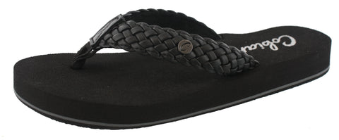 black flip flop sandal with braided strap and foam sole