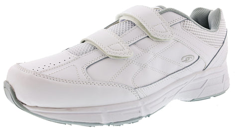 White shoe with two velcro straps closure  and light grey lining