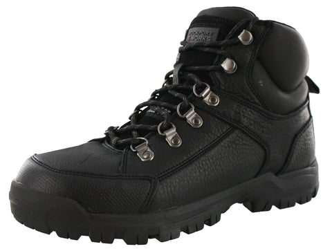 all black hiking boot with lace up eyelets and  cushion on calf part