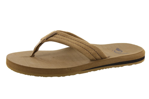 Sand color flip flop sandal with foam sole and stitching accent in the straps