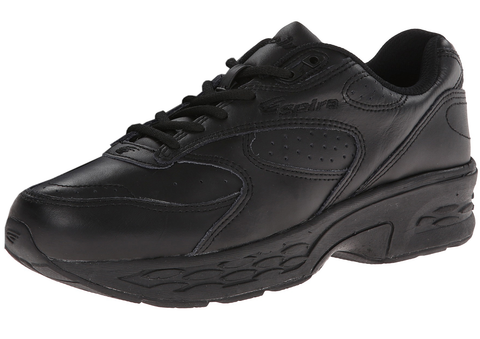 All black lace up athletic leather shoe