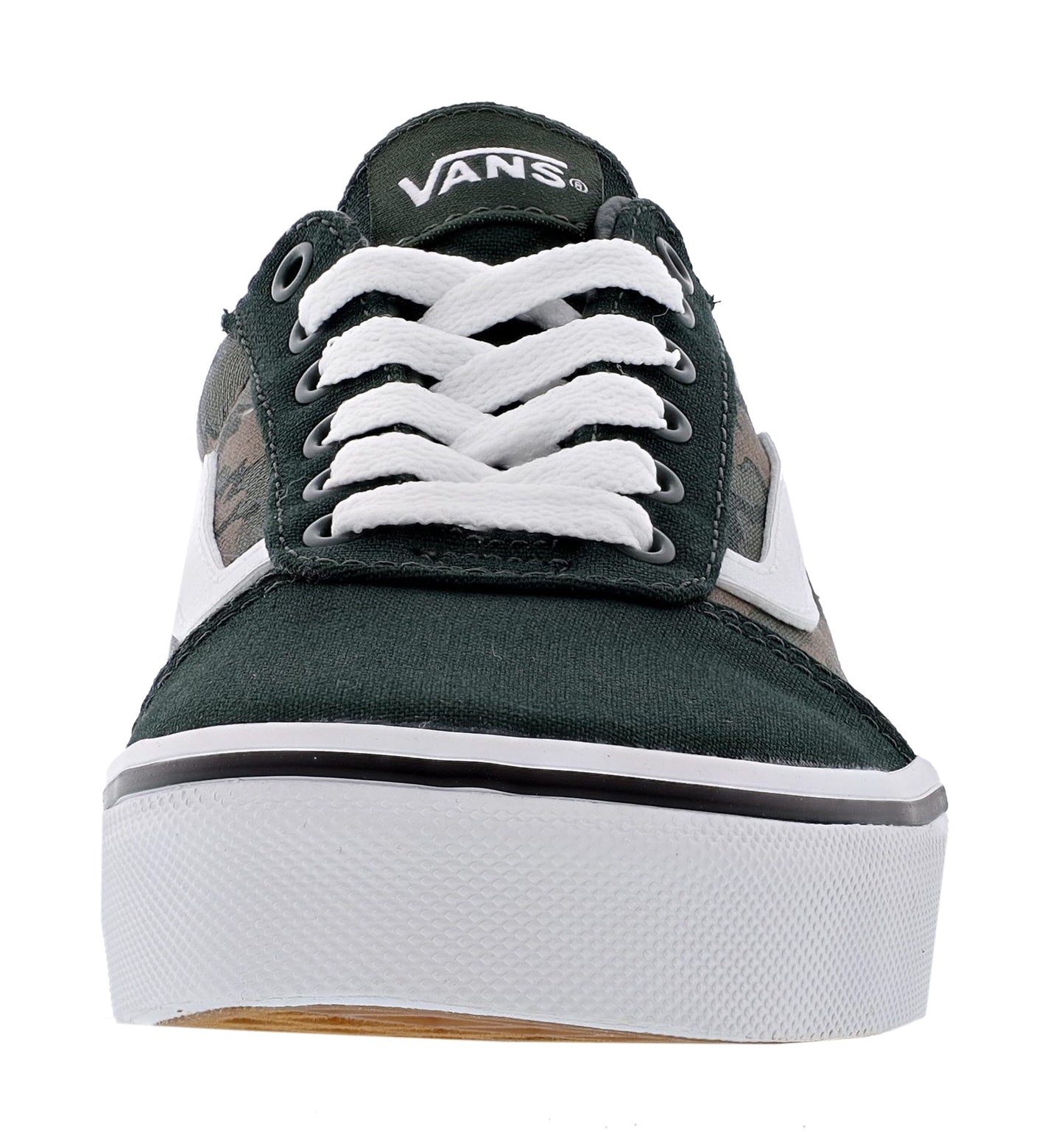 
                  
                    Front of Van's Kid Ward Sneakers with forest camo with white laces
                  
                