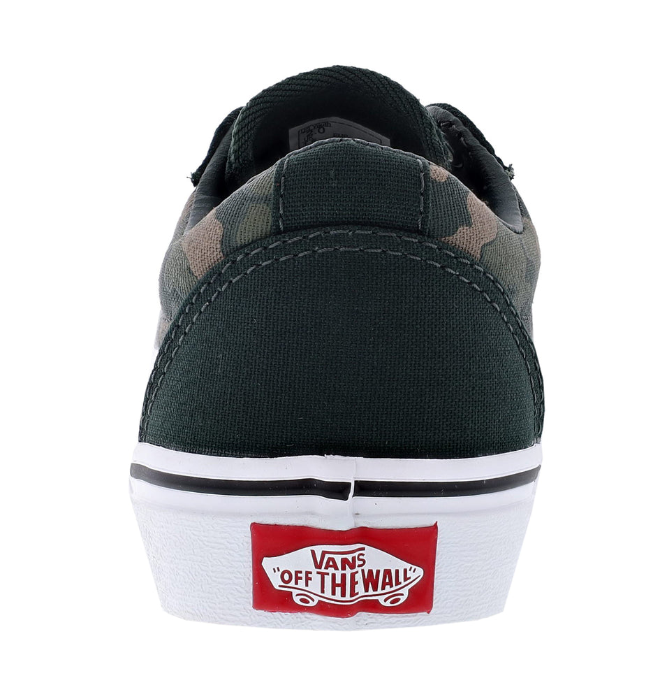
                  
                    Heel with Red and White Vans "Off the Wall" artwork on Van's Kid Forest Camo Ward Sneakers
                  
                