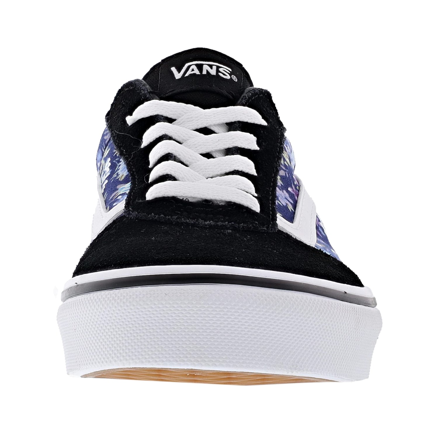 
                  
                    Front of Van Kid's War Sneakers with Purple Floral prints and black accents
                  
                