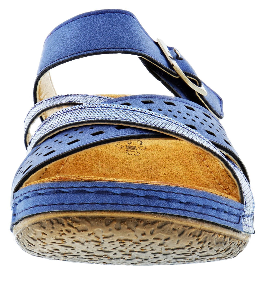 Flexus Women's DENIA Slide Slippers – Adjustable Straps With Metallic Buckle & Wedge Sole