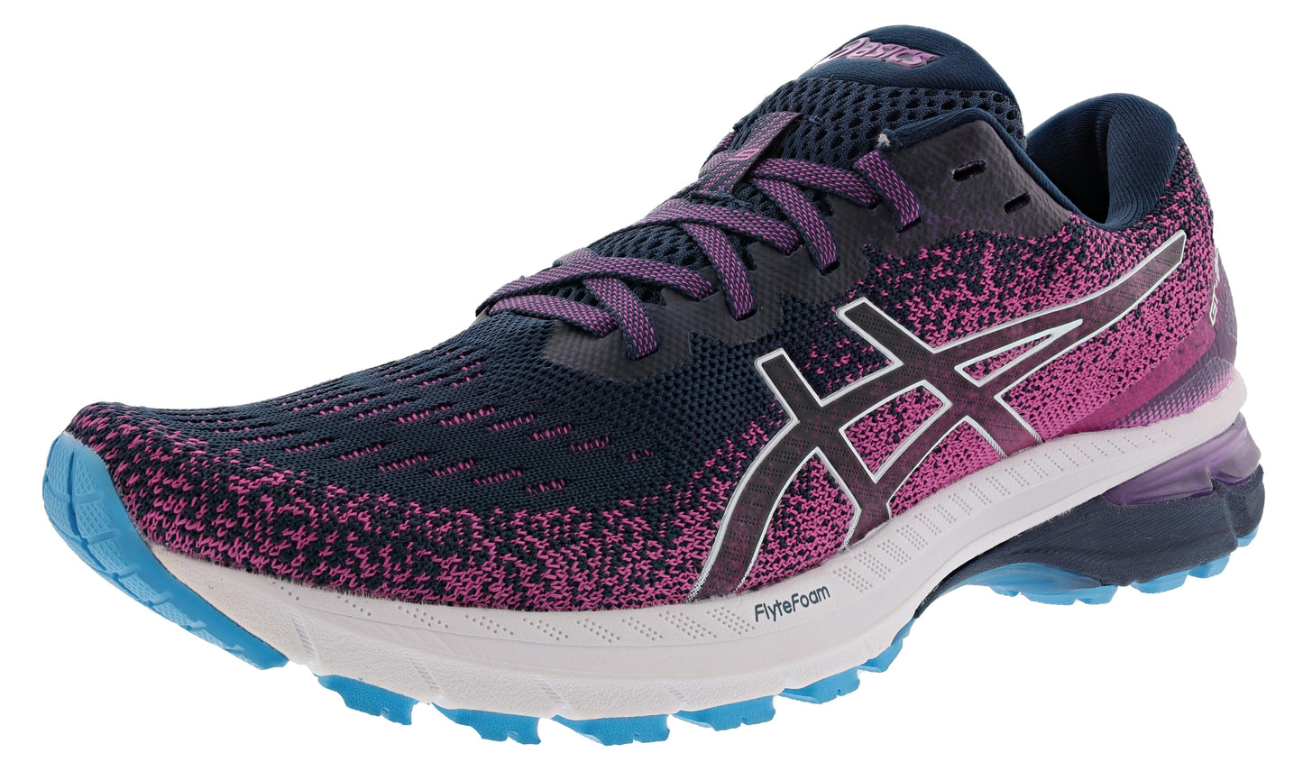 Lateral of French Blue/White ASICS Women Cushioned Running Shoes GT 2000 9 Knit