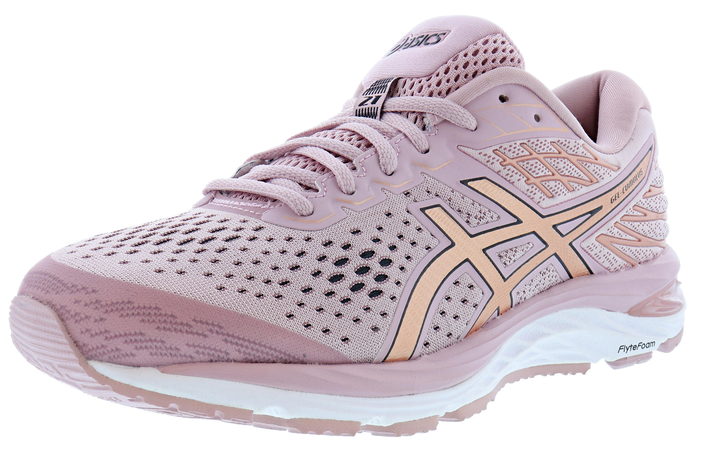 
                  
                    Lateral of Watershed Rose/Rose Gold ASICS Women Cushioned Running Shoes Cumulus 21
                  
                