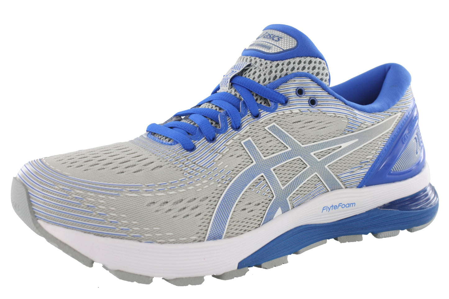 
                  
                    Lateral of Mid Grey/Illusion Blue ASICS Gel Nimbus 21 Lite Show Men's Running Shoes
                  
                
