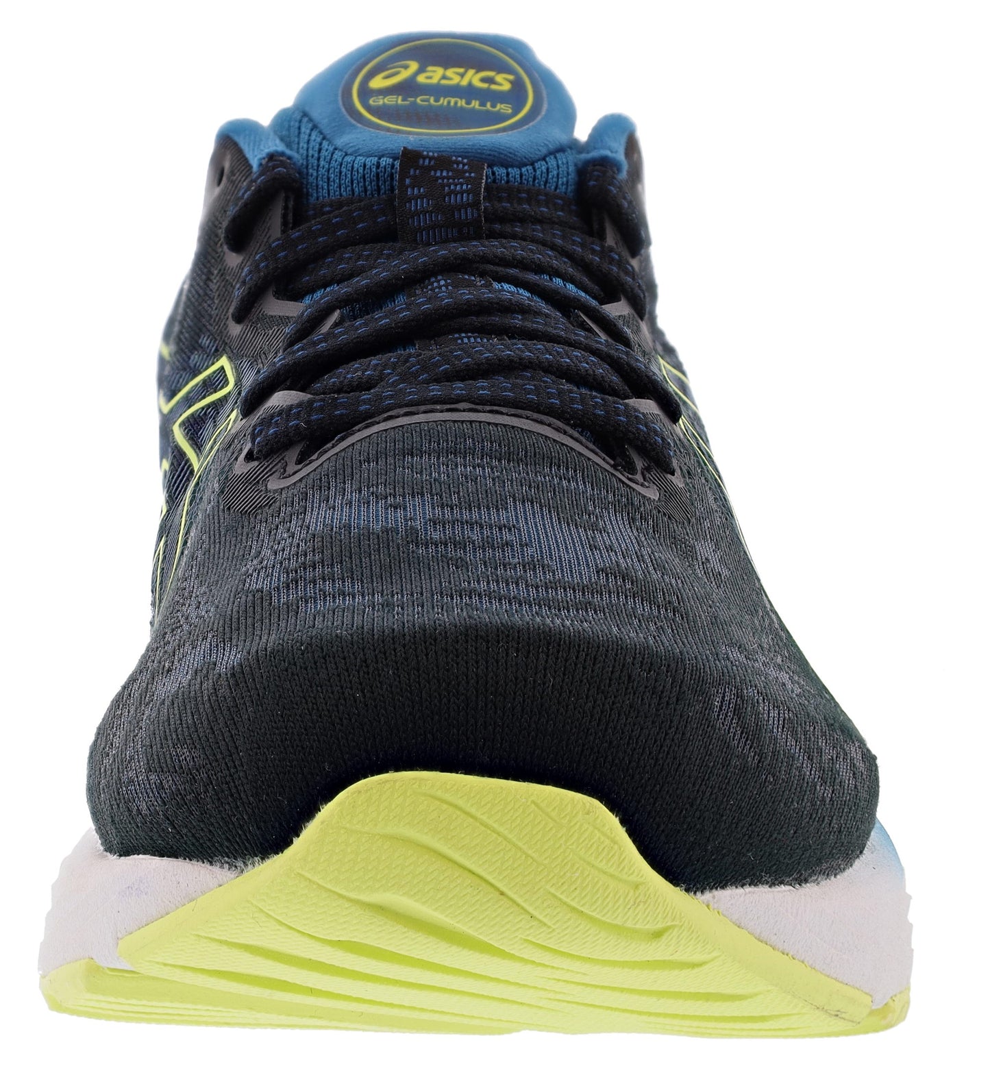 
                  
                    Front of Black/Glow Yellow ASICS Men's Gel Cumulus 23 Cushioned Running Shoes
                  
                