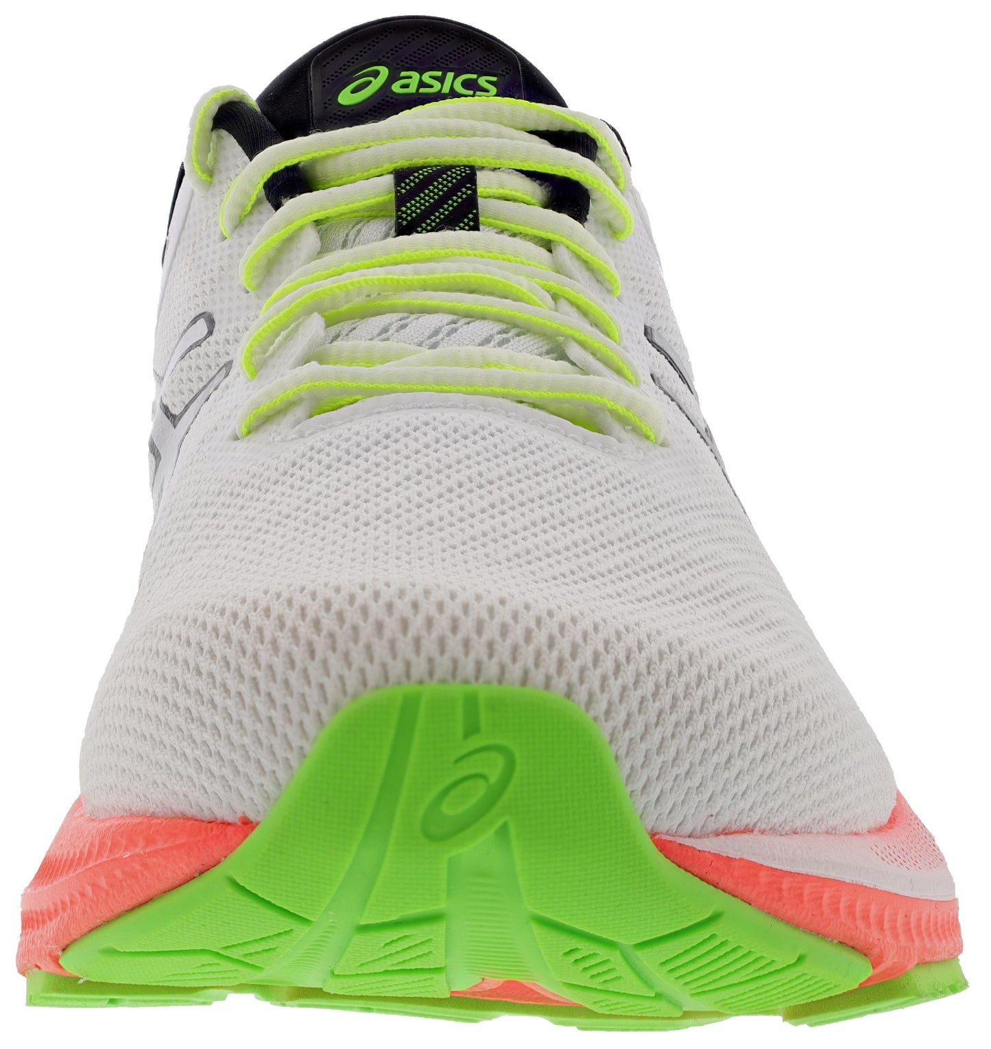 
                  
                    Front of White with Pure Silver, Green, and Peach highlights ASICS Men's Gel Kayano 27 Lite Show Cushioned Running Shoes
                  
                