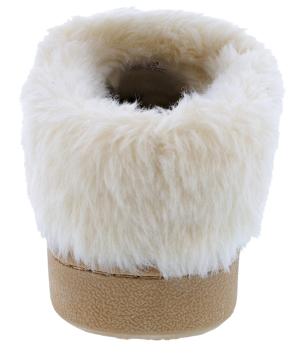 Clarks Women's Sydney Faux Fur Slippers - Indoor/Outdoor Suede Moccasins With Rubber Sole, Warm & Cozy