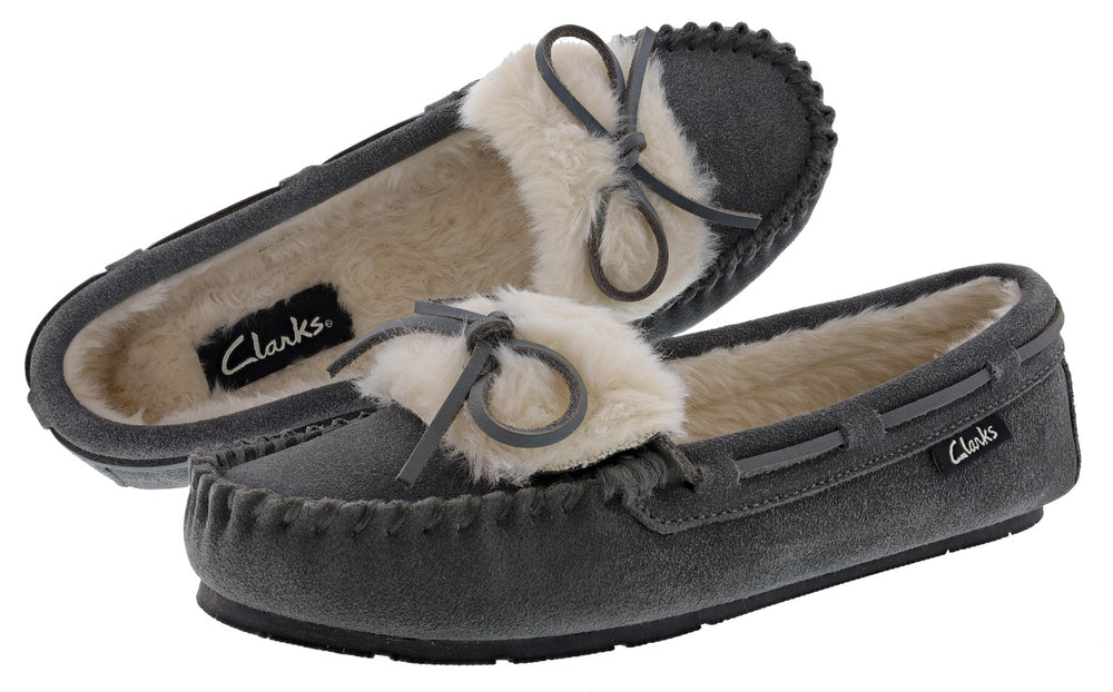 Clarks Suede Moccasin Slippers Indoor Outdoor Womens 10M Leather Tan | eBay