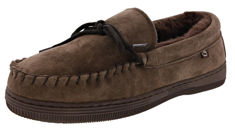 Women's Moccasin Slippers - Comfortable Cow Suede Loafers With Bow, Indoor/Outdoor Soles