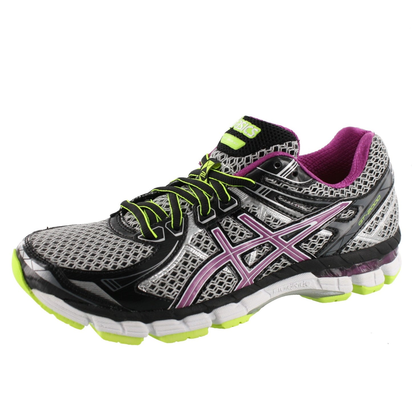
                  
                    Angled view of Black Orchid and Fish Yellow colored ASICS GT 2000 2 Women Walking Trail Cushioned Running Sneakers
                  
                