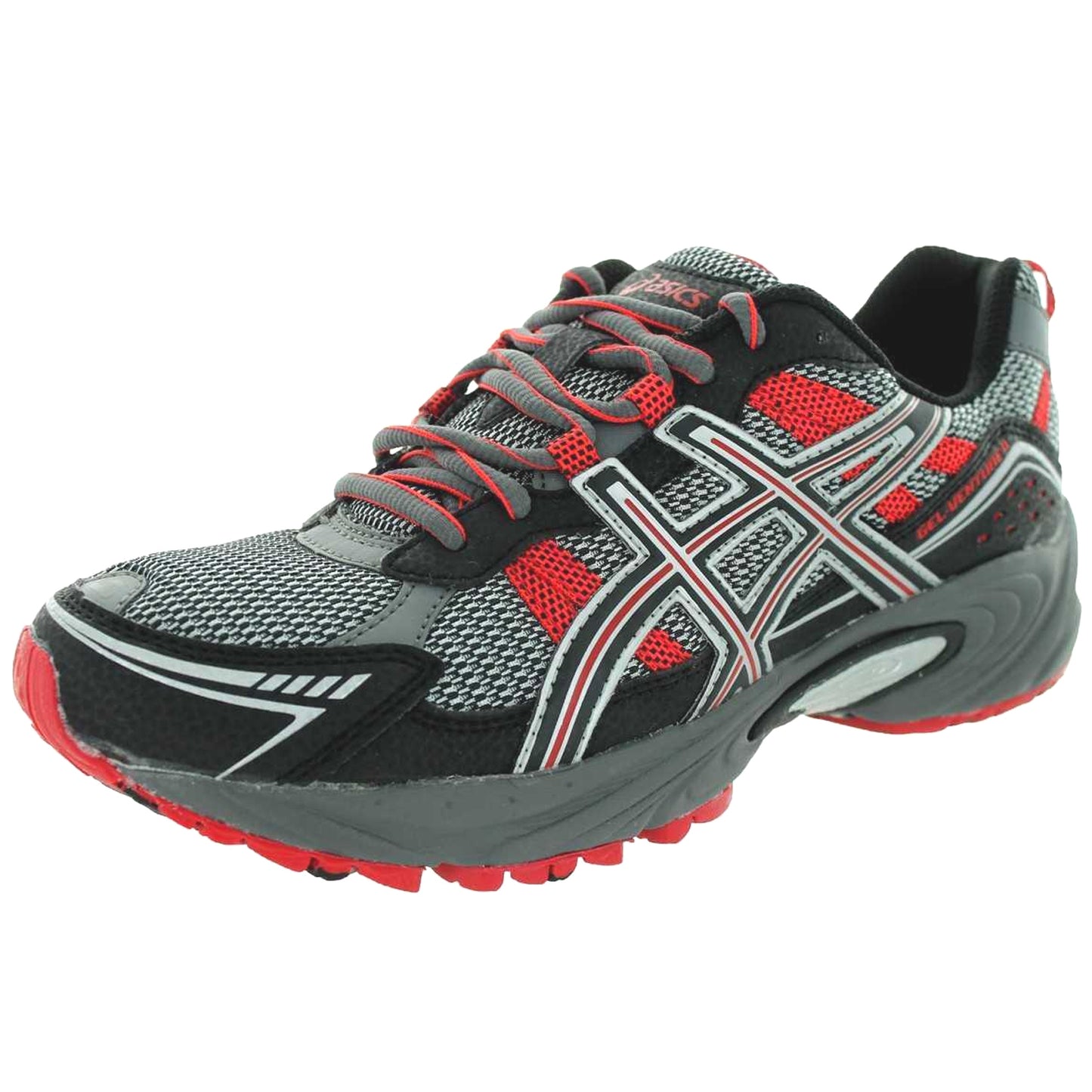 Lateral of Charcoal/Black/Red ASICS Men Walking Trail Cushioned Running Sneakers Gel Venture 4