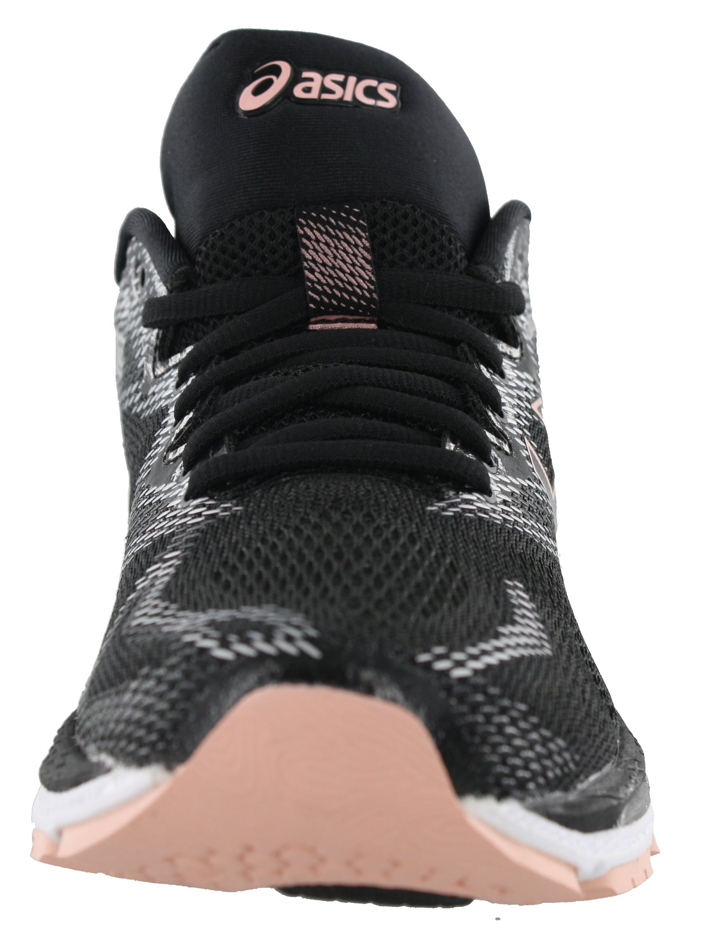 
                  
                    Front of Black/Frosted Rose ASICS Women Walking Trail Cushioned Running Shoes Nimbus 20
                  
                