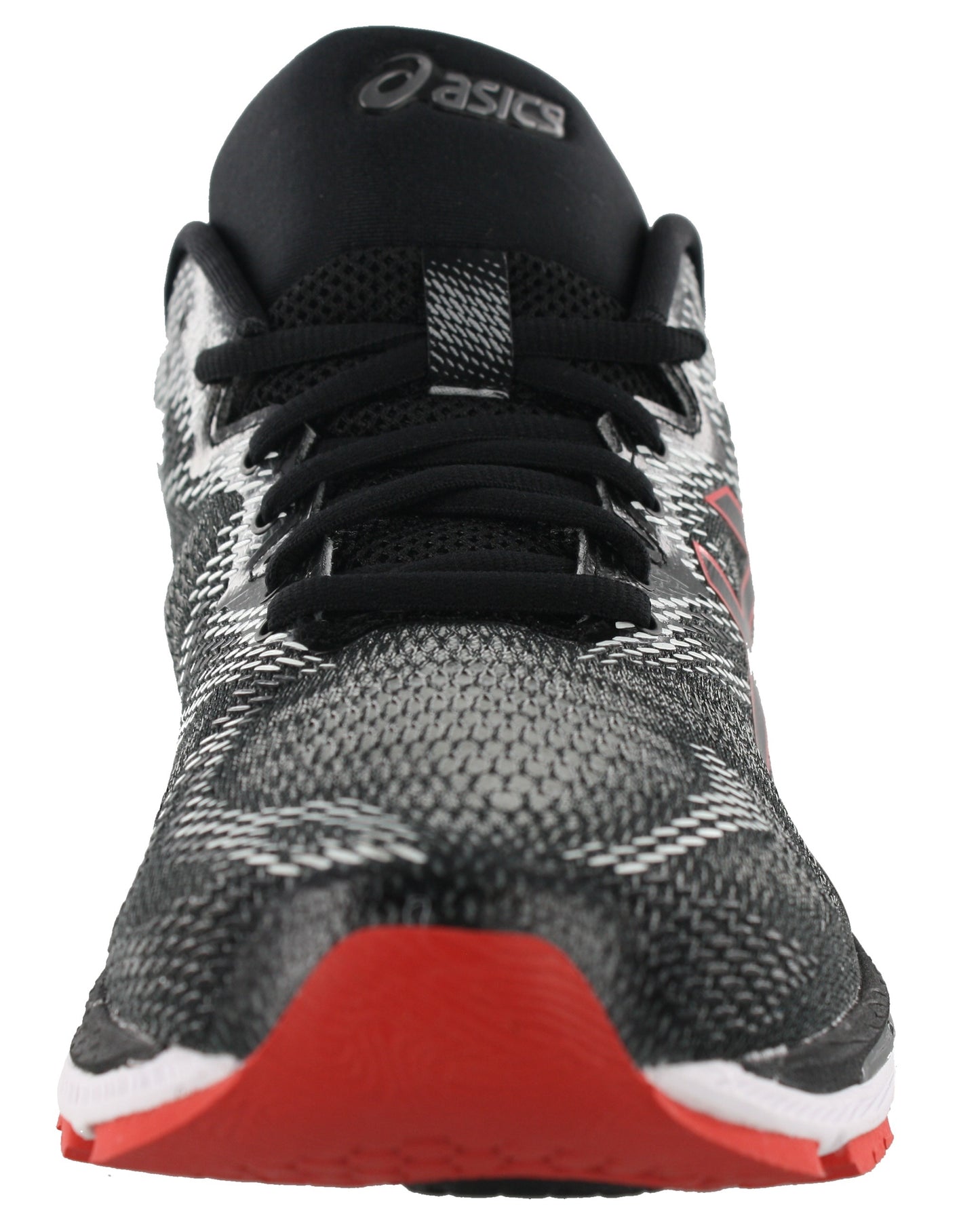 
                  
                    Front of Black with Red Alert, Grey, and White accents ASICS Men Walking Trail Cushioned Running Shoes Gel Nimbus 20
                  
                