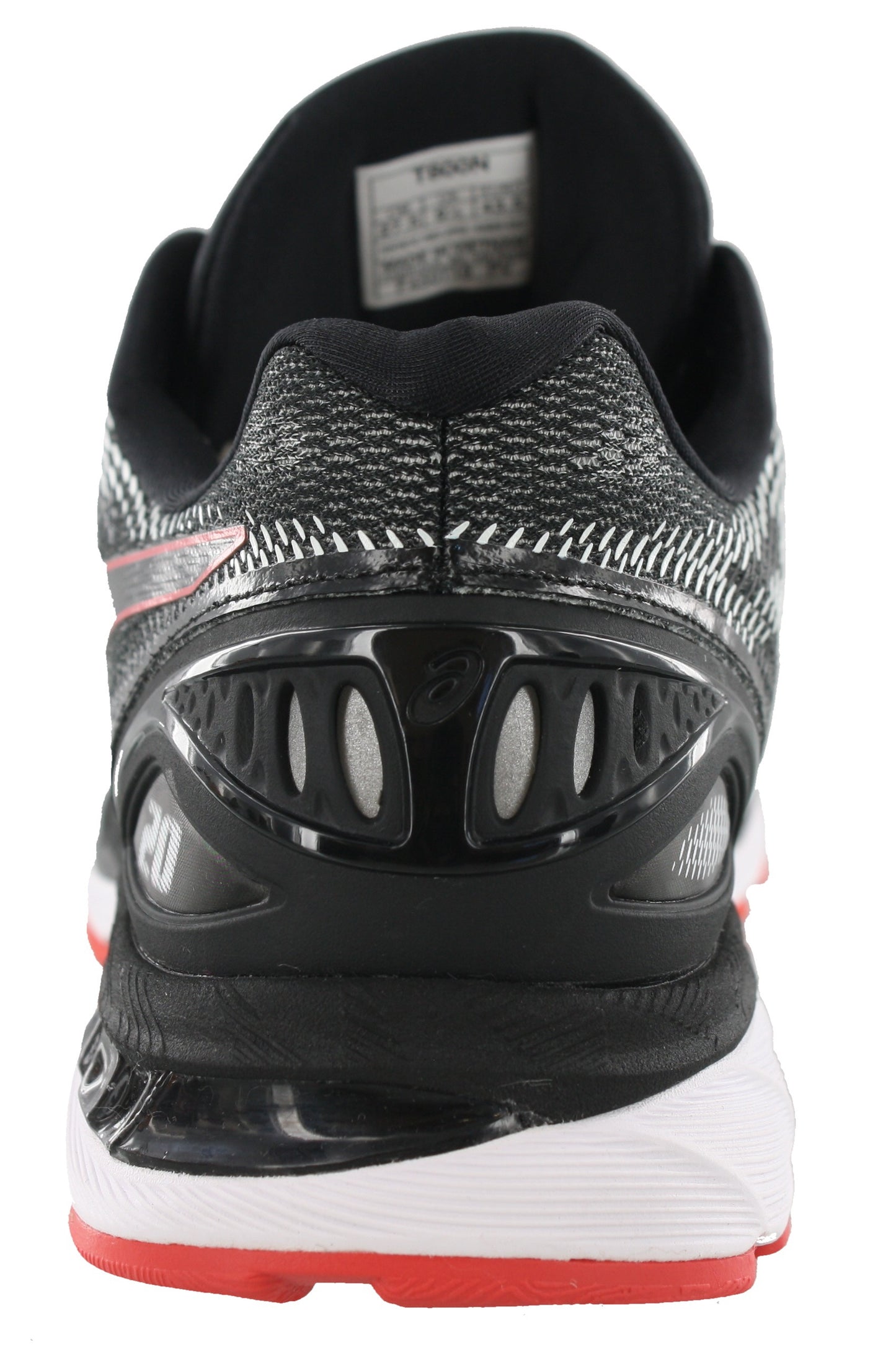 
                  
                    Back of Black with Red Alert, Grey, and White accents ASICS Men Walking Trail Cushioned Running Shoes Gel Nimbus 20
                  
                