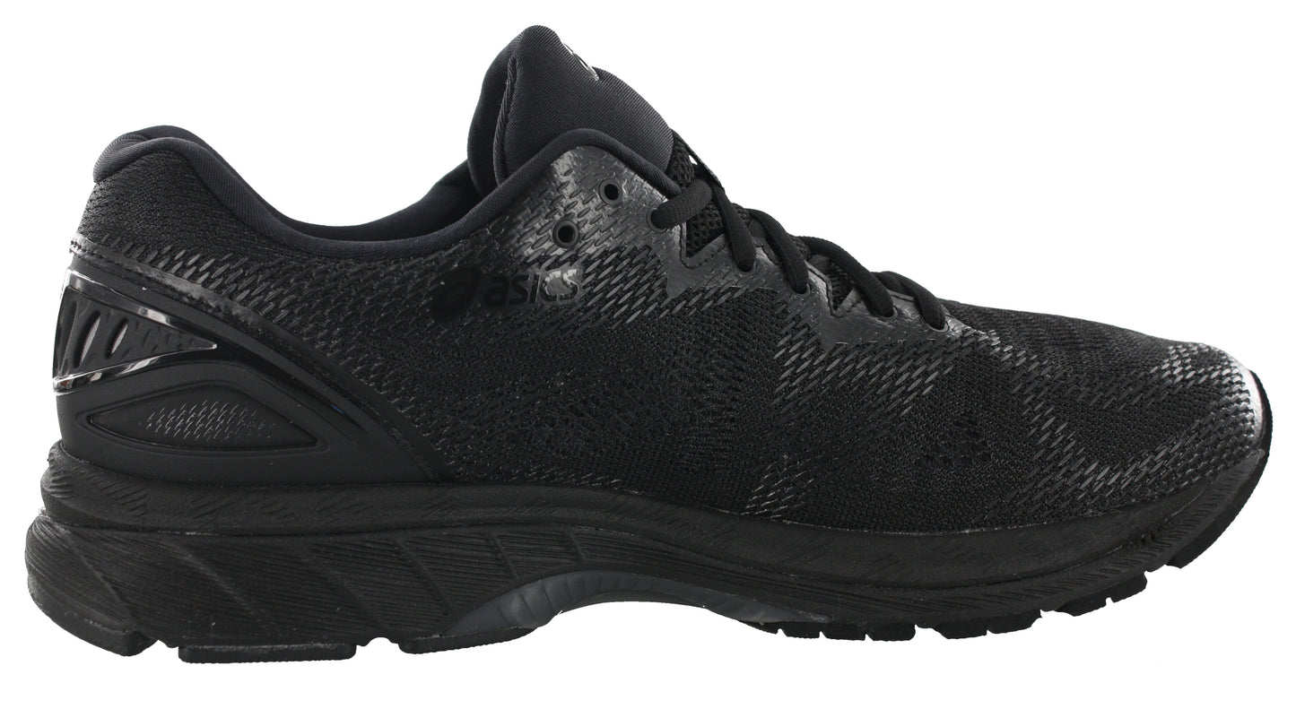 
                  
                    Medial of all black ASICS Men Walking Trail Cushioned Running Shoes Gel Nimbus 20
                  
                