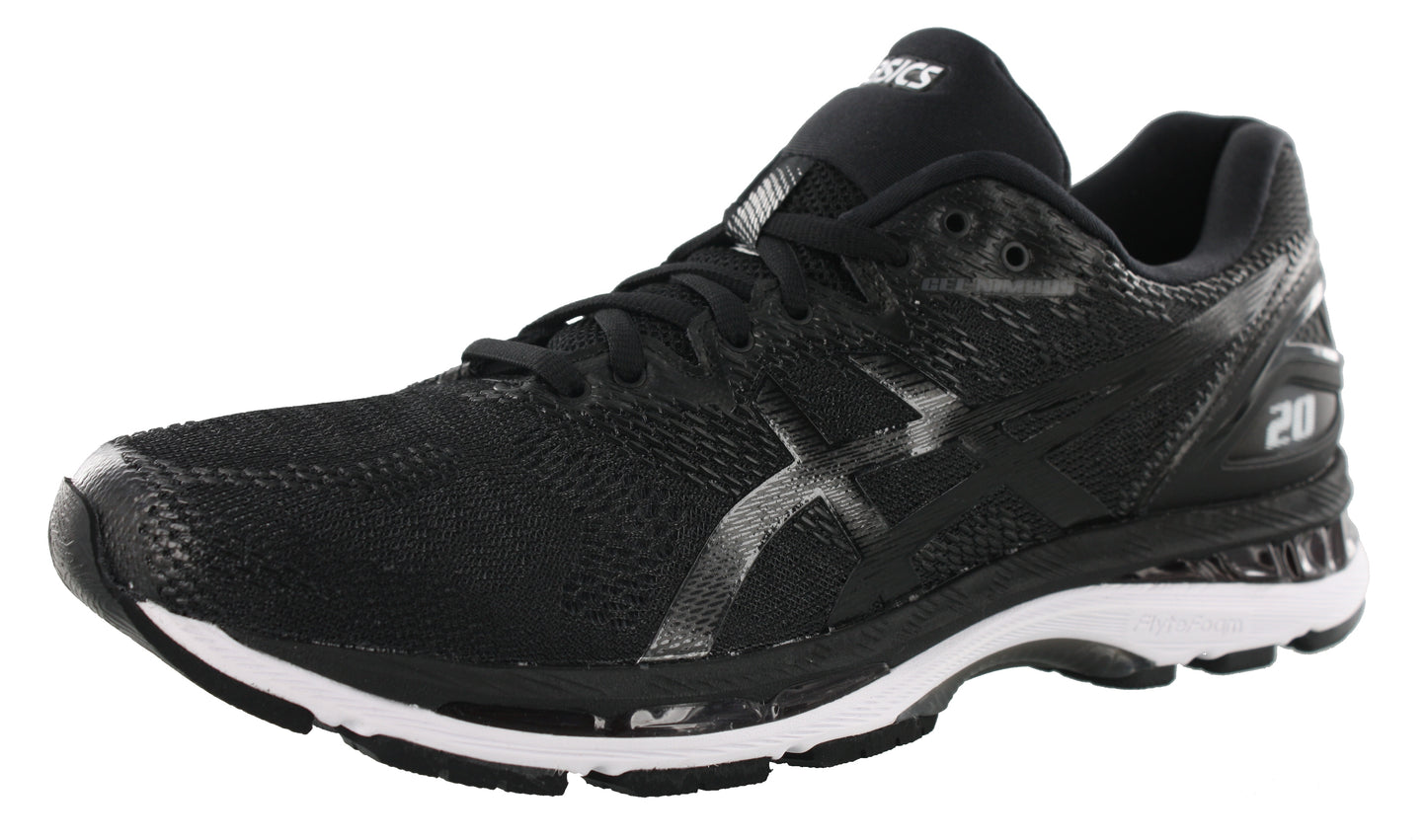 
                  
                    Lateral of Black/White/Carbon8 ASICS Men Walking Trail Cushioned Running Shoes Gel Nimbus 20
                  
                