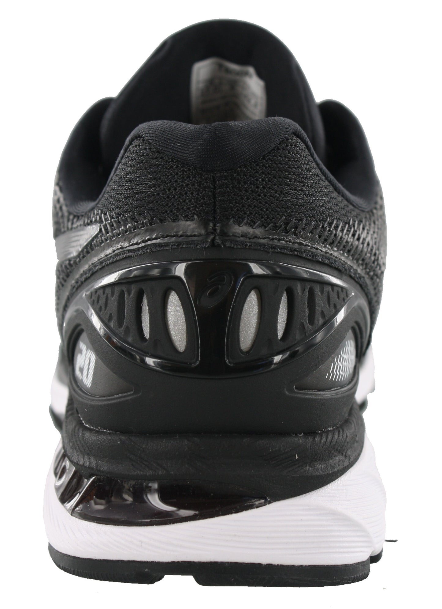 
                  
                    Back of Black/White/Carbon8 ASICS Men Walking Trail Cushioned Running Shoes Gel Nimbus 20
                  
                