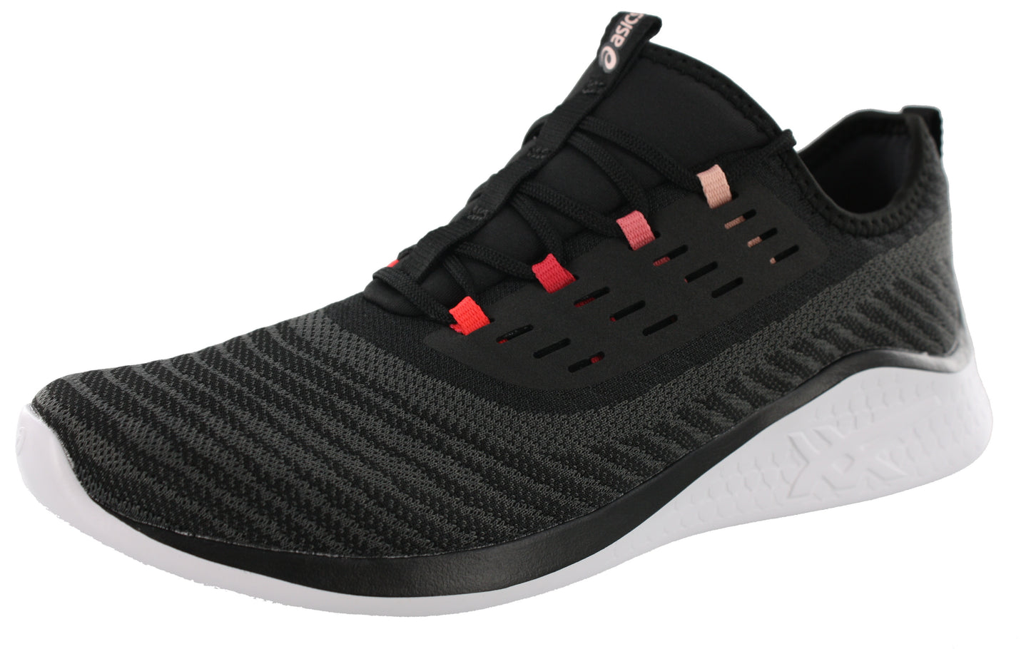 
                  
                    Angled of Black and Frosted Rose ASICS Fuzetora Twist Lightweight Walking Shoes
                  
                